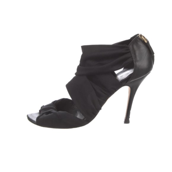 Fendi Mesh Sandals Peep-toe Criss-cross Straps Bow Accent Sz 37 Black Stilettos - Picture 2 of 13